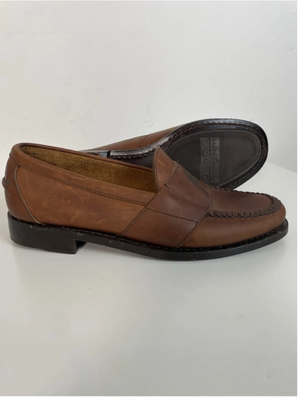 Polo Ralph Lauren Brown Leather Loafers Mens 7.5 Crest